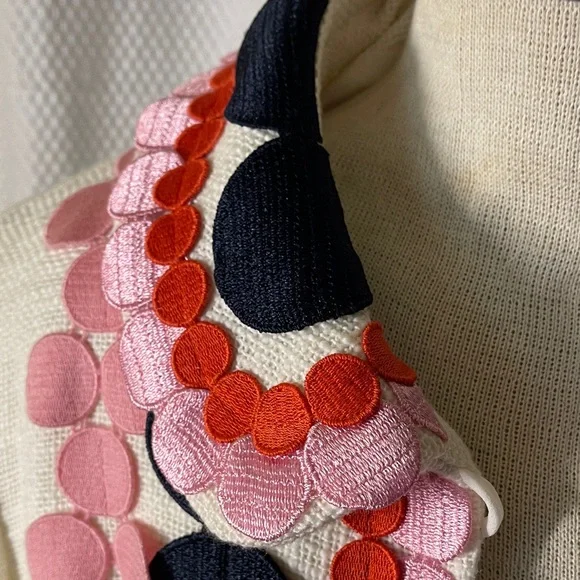 Maison Common Cream Embroidered Circle-Trim Blazer Pink & Navy Accents size 40 - Picture 12 of 12
